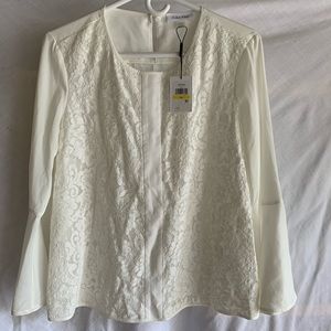 Calvin Klein lace detail bell sleeve blouse sz M
